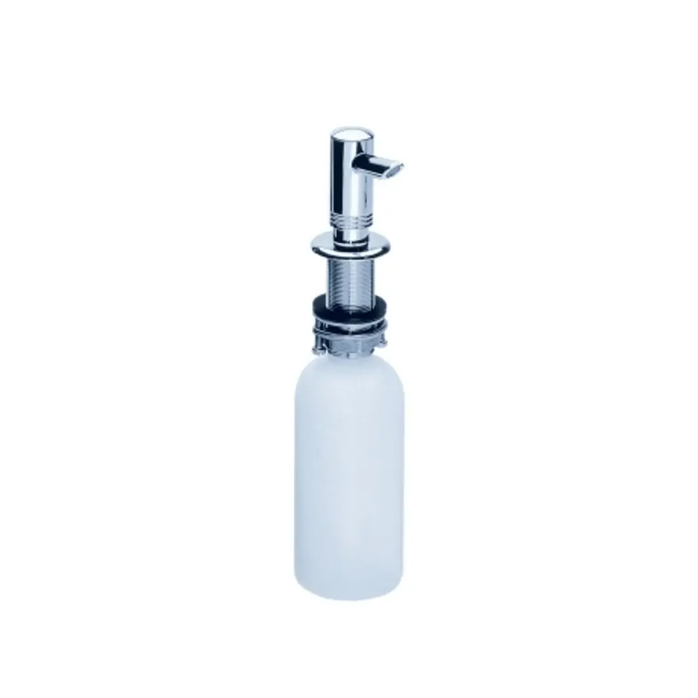Edelstahlspender mit einem Auslauf und Pumpmechanismus, geeignet für die Verwendung mit Flüssigseife oder Lotion, hergestellt von Hansgrohe.